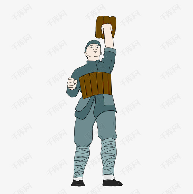 手绘董存瑞战斗英雄插画素材图片免费下载_高清psd_千库网(图片编号