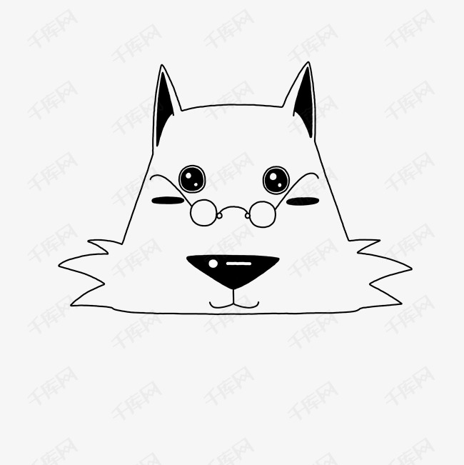 手绘黑白动物头像插画