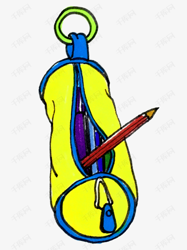 文化节撞色搭配手绘插画风圆筒笔袋png免抠图