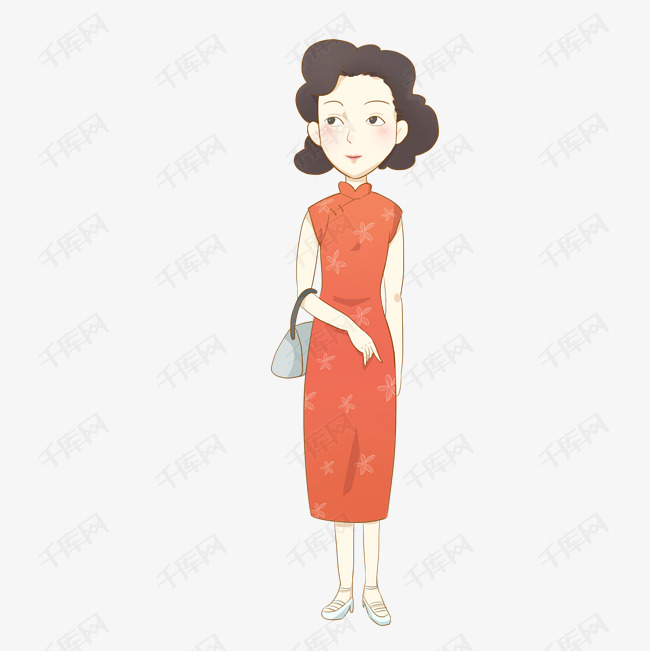 复古风民国风穿红色旗袍的女性免抠png素材