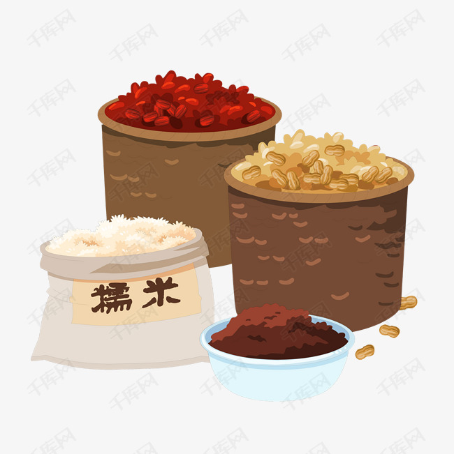 五谷杂粮糯米豆沙花生红枣卡通插画