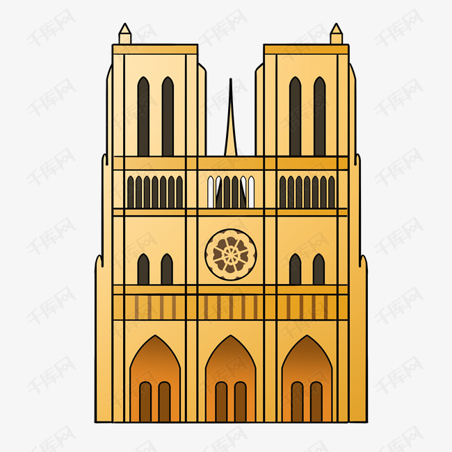 景点建筑法国巴黎圣母院插画