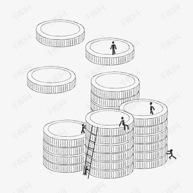 线描金融金币插画的素材免抠商务手绘插画线描金币金融