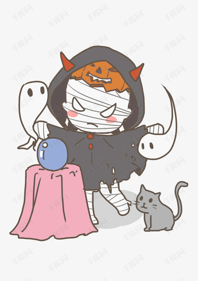 万圣节小恶魔手绘开通插画