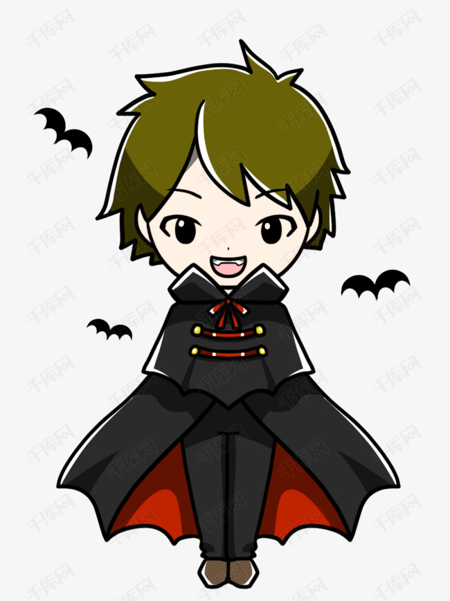 万圣节卡通可爱手绘q版吸血鬼男孩