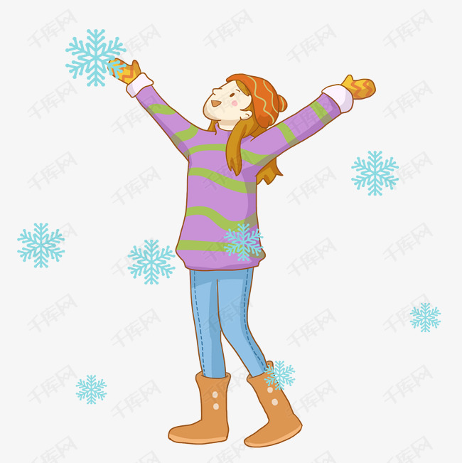 冬季雪花与女孩免抠png素材