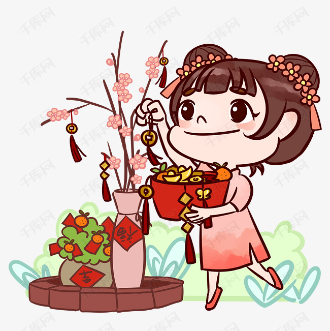 过年娃娃手绘卡通人物png素材