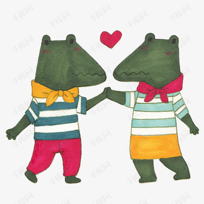情侣小鳄鱼手绘插画