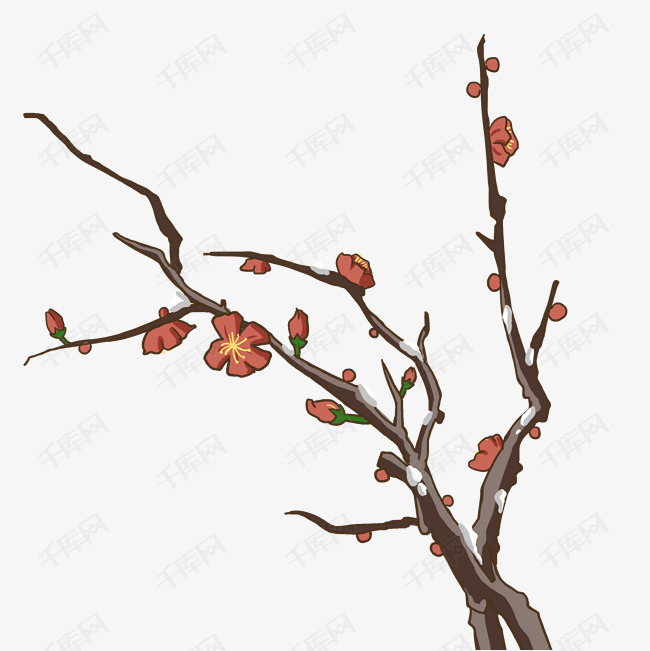 手绘中国风梅花枝插画