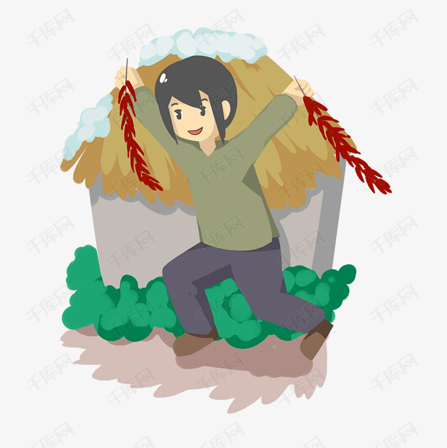 农业大丰收拿辣椒串小女孩人物插画