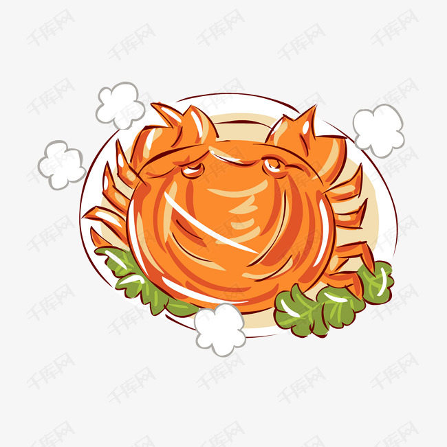 冬季热气腾腾的简笔画小清新美食面包蟹