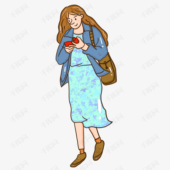 行走的女生手绘插图psd源文件