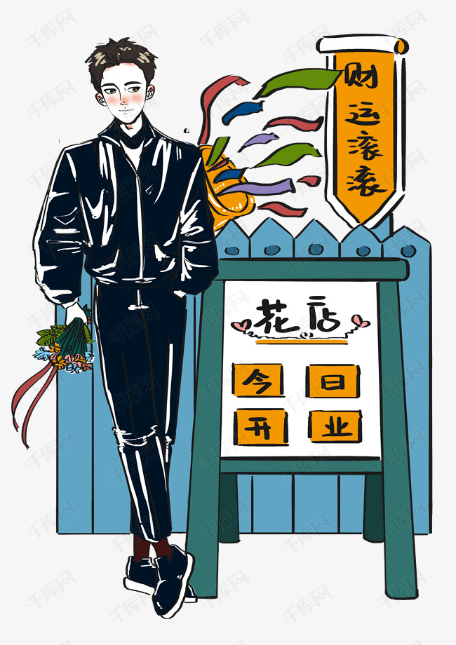 祝福语财运系列开门大吉财运滚滚卡通人物设计