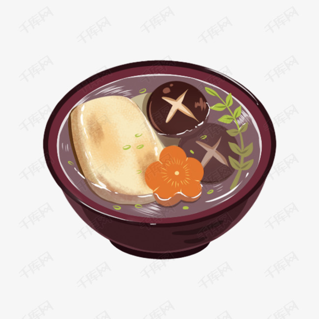 手绘一碗味增汤插画