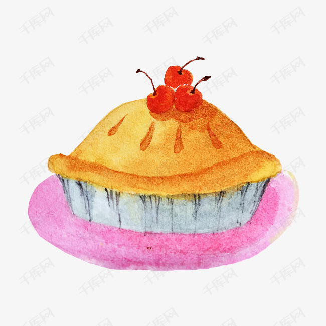 手绘美食烤樱桃派插画