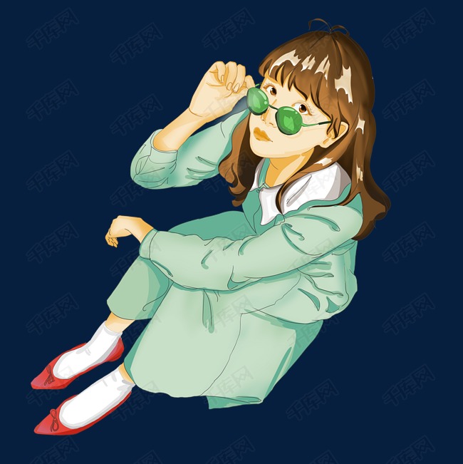 绿色系 坐姿俯视角度 戴眼镜 小姐姐
