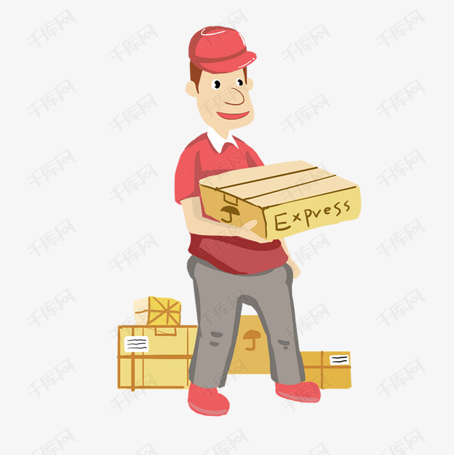 手绘理货的快递员插画