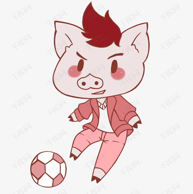 猪年可爱踢足球的猪弟弟元素素材png图片