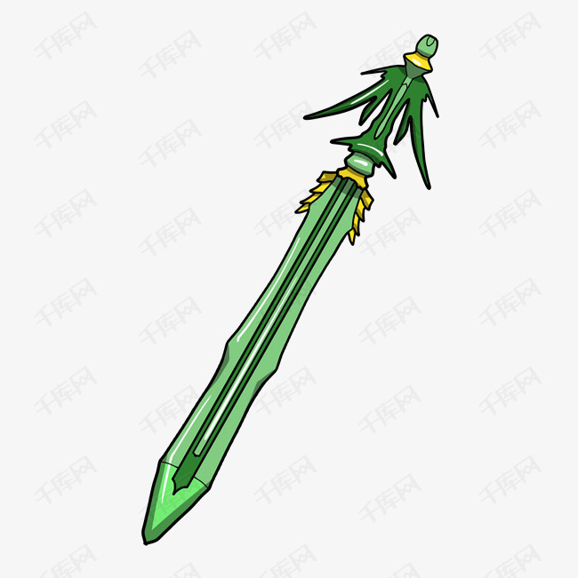 卡通手绘侠客精神绿色宝剑插画