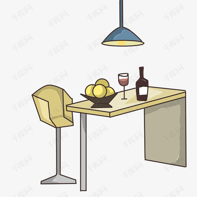 手绘吧台家具插画