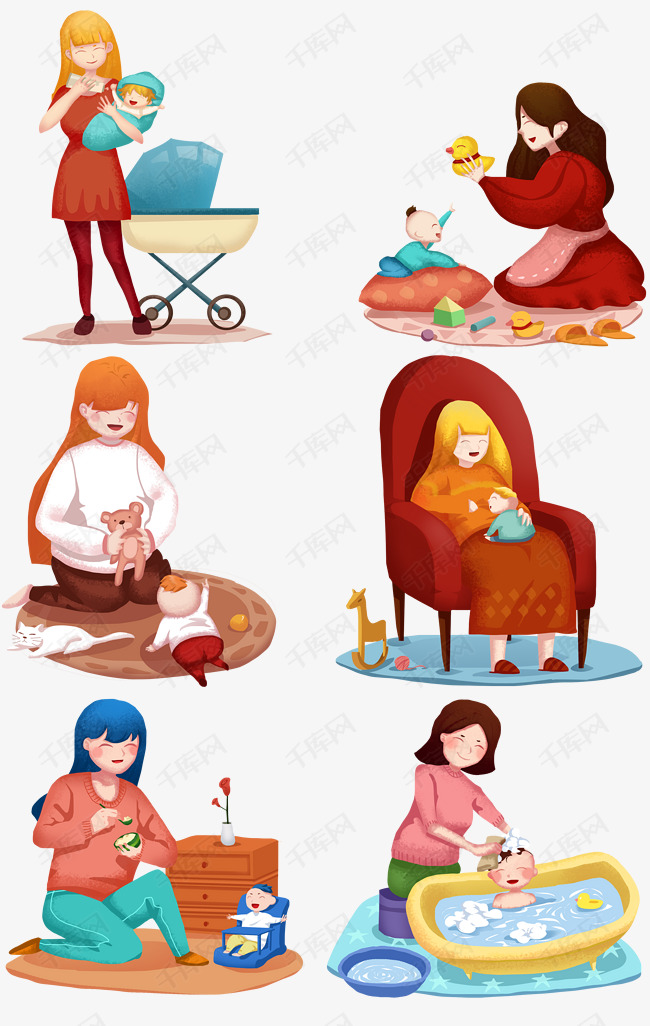 手绘母婴合集插画