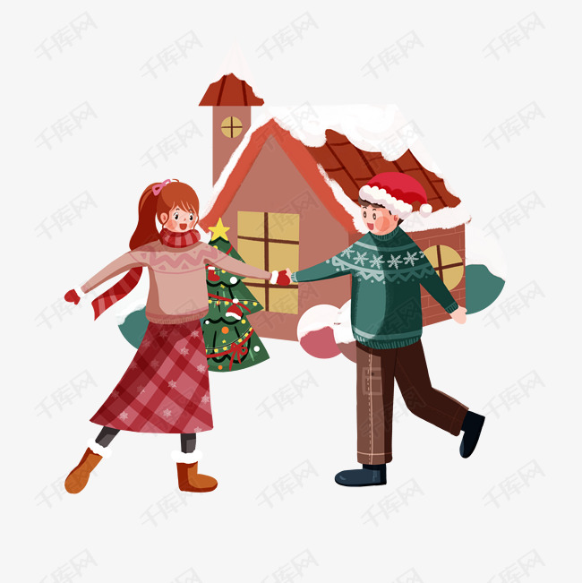 手绘圣诞节跳舞插画