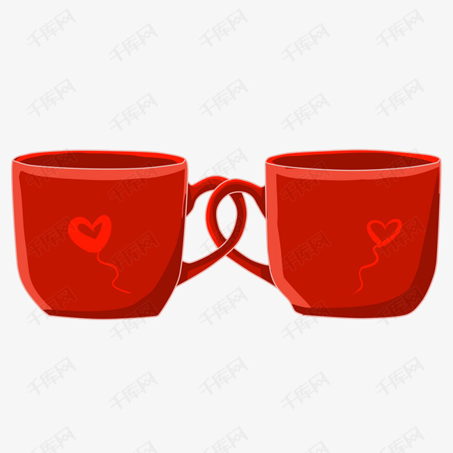 卡通手绘红色情侣杯插画