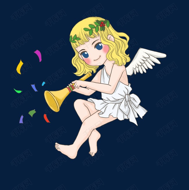 圣诞节吹喇叭的小天使png