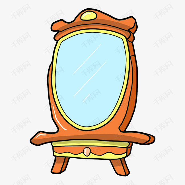 手绘黄色的梳妆镜插画