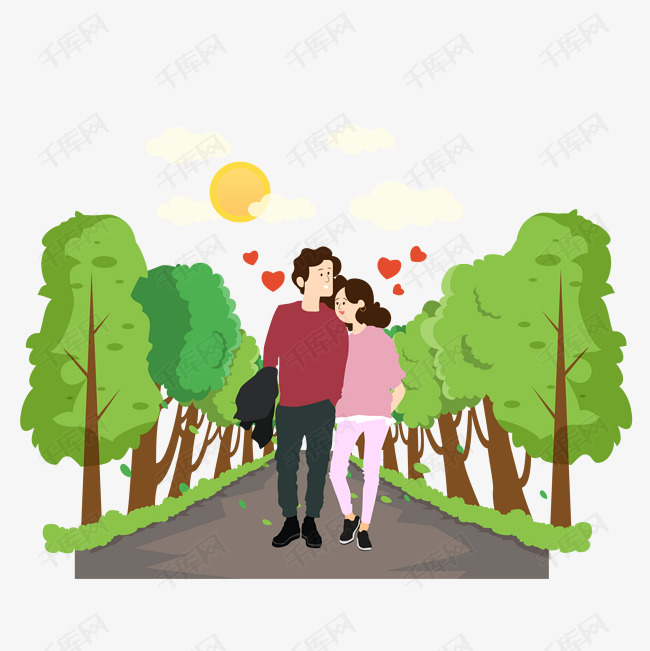 卡通插画风散步的情侣素材图片免费下载_高清psd_千库网(图片编号