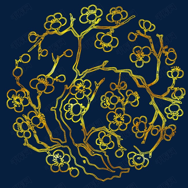 中國風傳統梅花花紋燙金圖案免摳圖素材圖片免費下載_高清png_千庫網