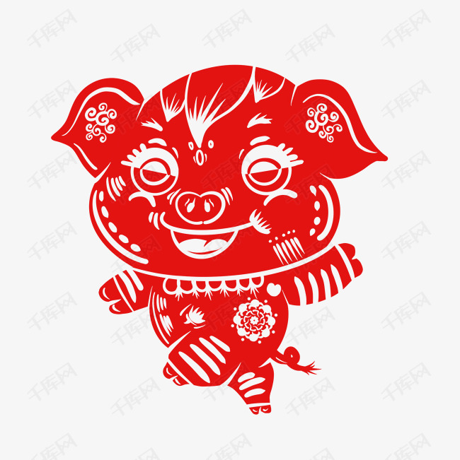 2019新年手绘卡通剪纸猪