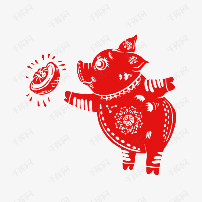 2019新年手绘卡通剪纸猪