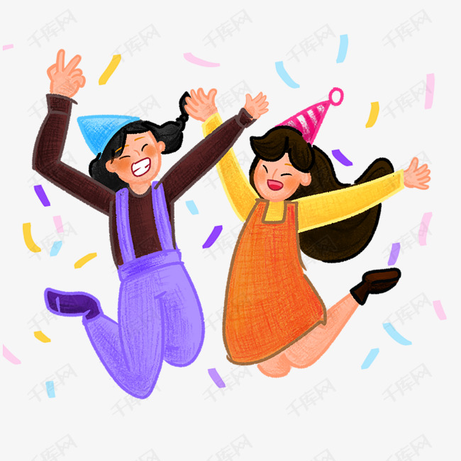 卡通手绘开心到跳起来的女孩创意海报