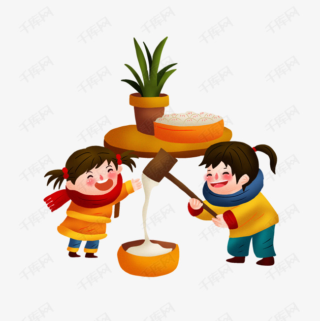 手绘打年糕png图