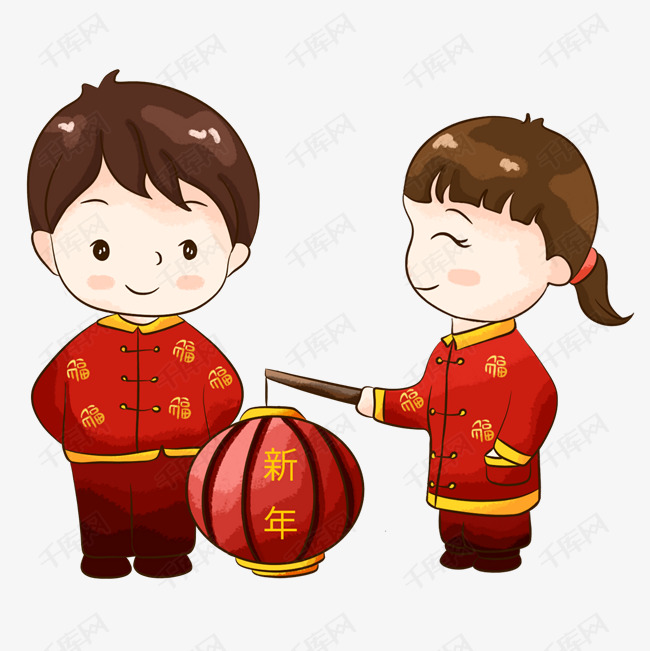 新年2019年中国娃娃打灯笼