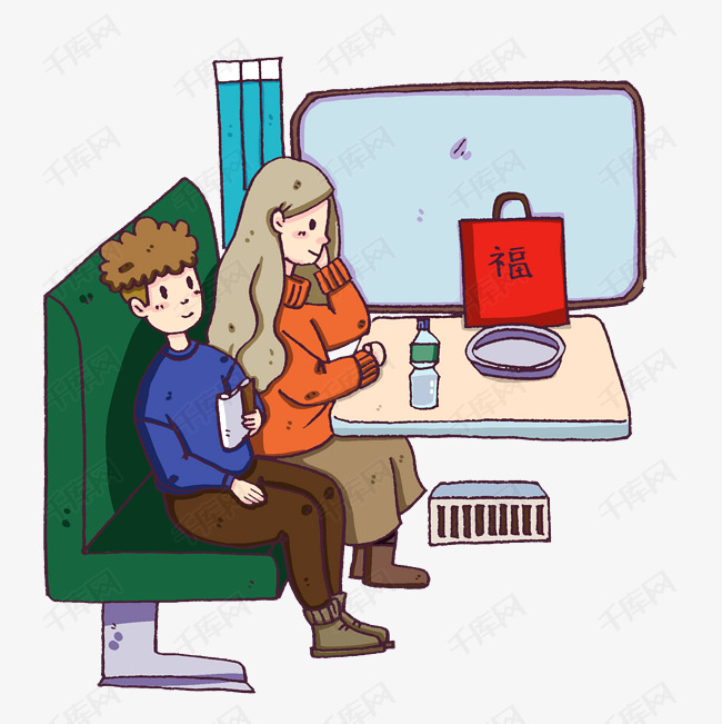 卡通新年春运回家火车上插画