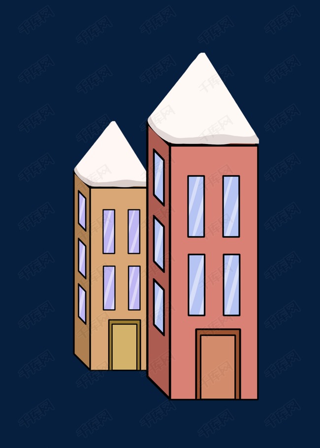 两座落雪的楼房插画