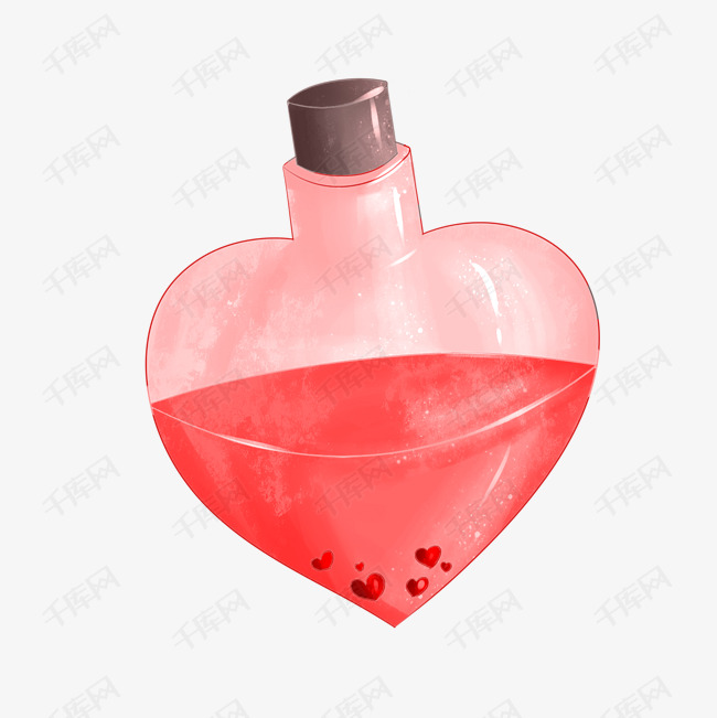 手绘心形瓶装香水插画