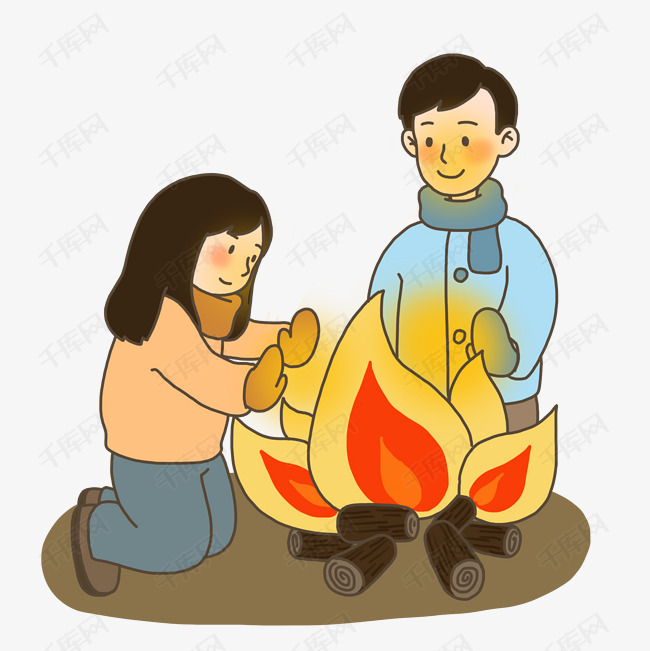 冬季烤火取暖手绘插画免抠元素下载
