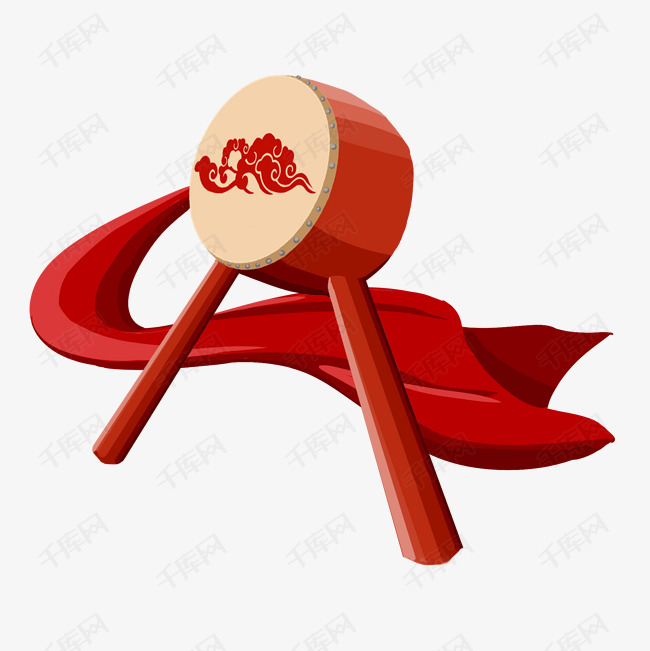 手绘红色的战鼓插画