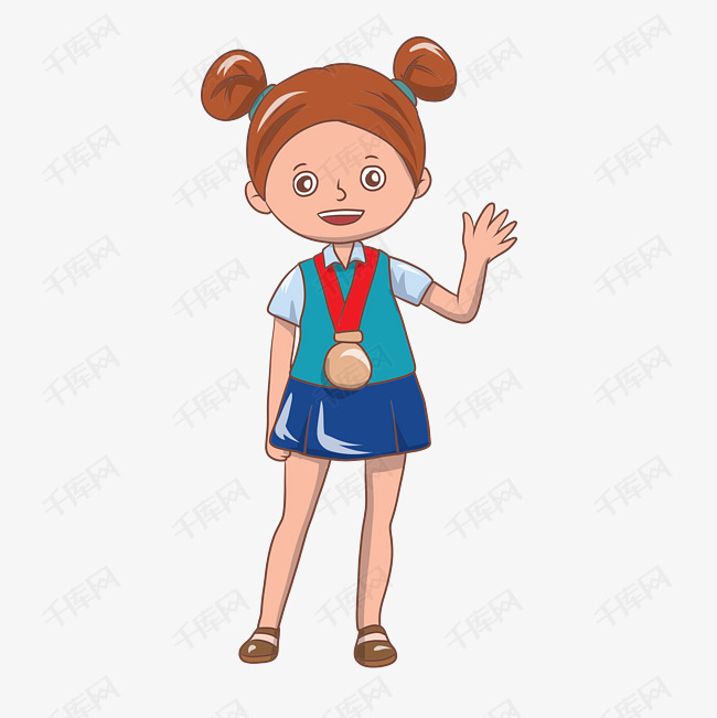 手绘领奖女孩插画