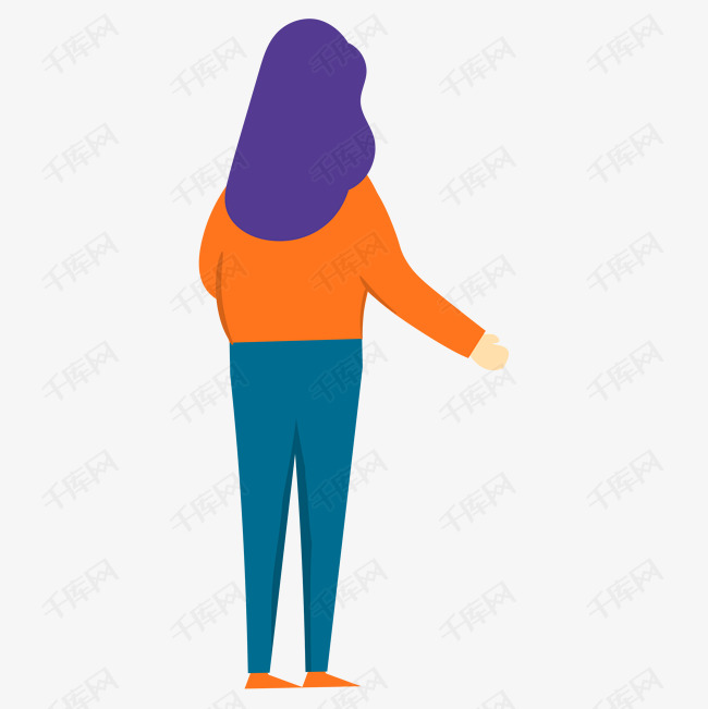 紫色长发的卡通美女背影免抠图