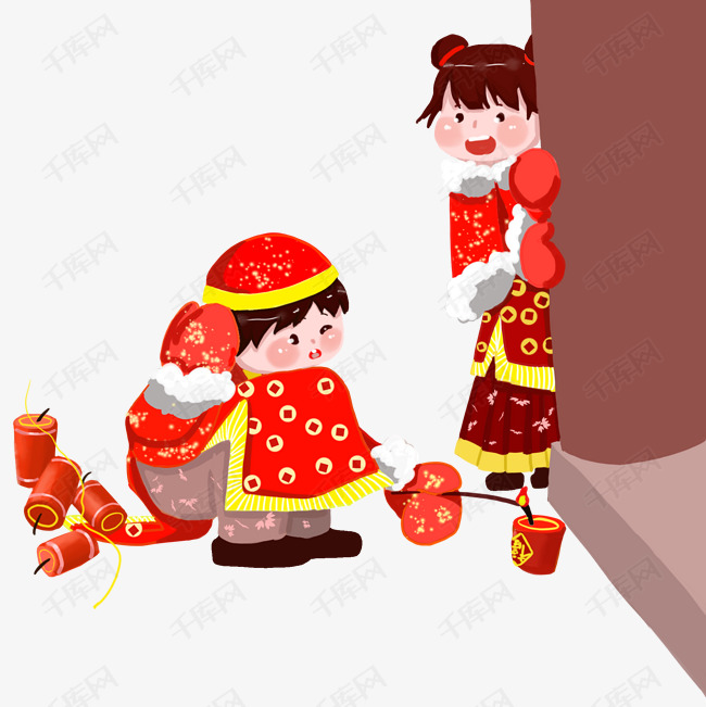 新年2019年唐装孩子放炮