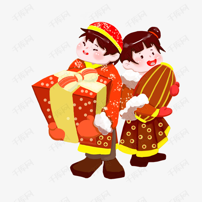 新年2019年唐装孩子送礼物红灯笼素材图片免费下载_高