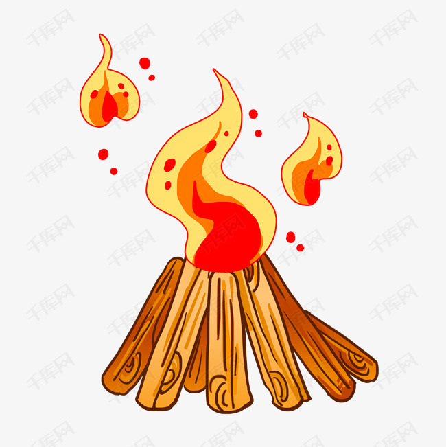 温暖的篝火手绘插画