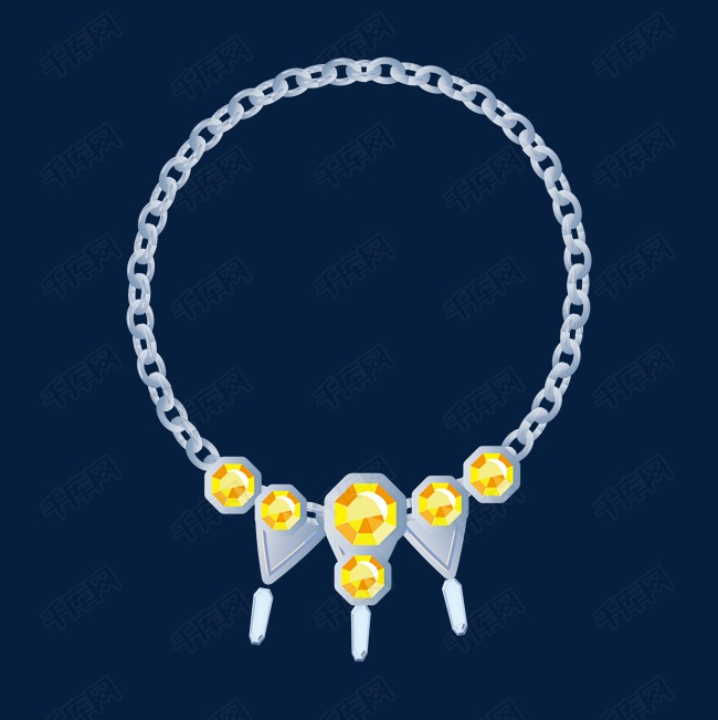 手绘黄色宝石项链插画