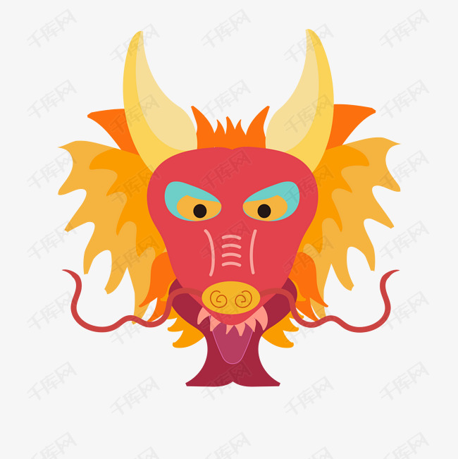 手绘过年的龙头插画