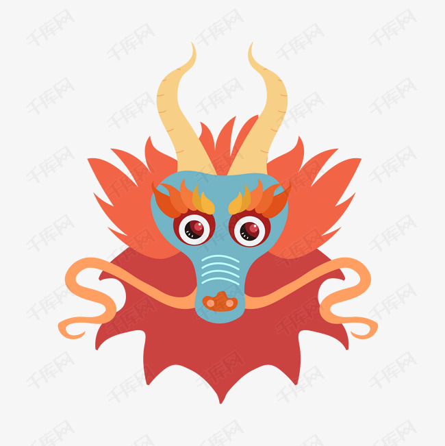 手绘春节的龙头插画