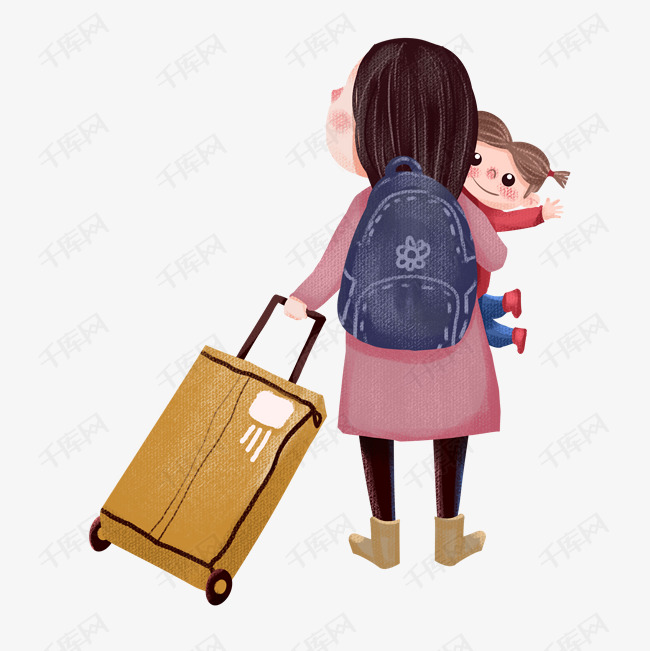 手绘春运再见插画